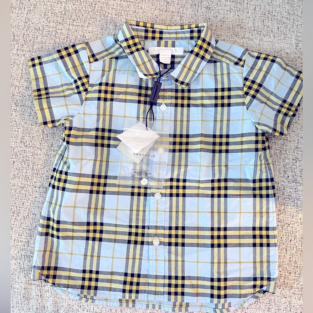 BRAND NEW w/ tags 18 month Burberry button down short sleeve- blue, yellow plaid